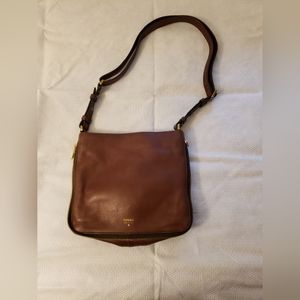 Fossil Brown Luxurious Leather Crossbody Shoulder Bag Med Zip